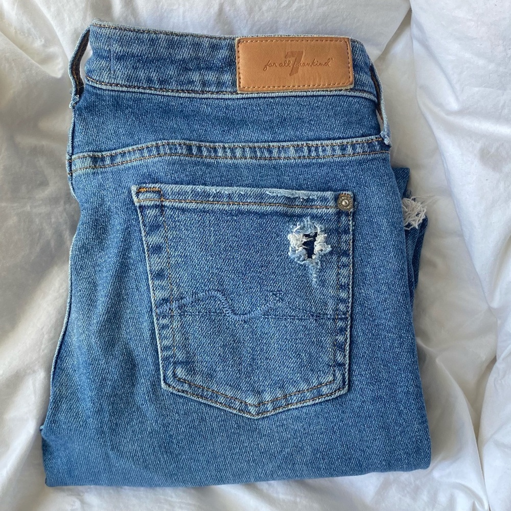 7 For All Mankind - Luxe Vintage Distressed Denim. Slim, Cigarette Fit. Size 26.